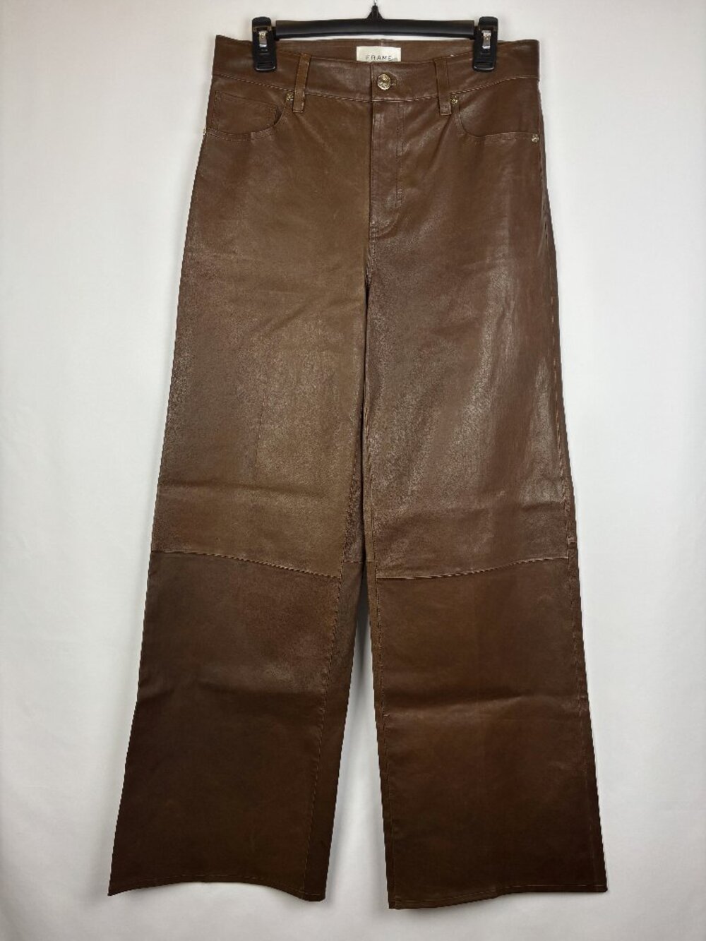 29 Frame Le Slim Palazzo Pants Lamb Leather Wide Straight Leg Chocolate Brown